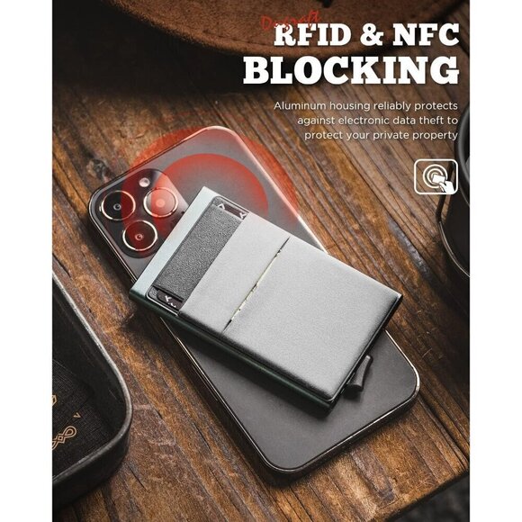 Men Grey Minimalist Card Wallet Card Holder Pop Up with Money Front Credit Card - Picture 5 of 7